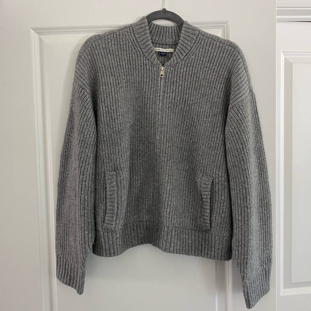American Eagle Outfitters Gray Bomber Cardigan Zip Up Sweater NWT